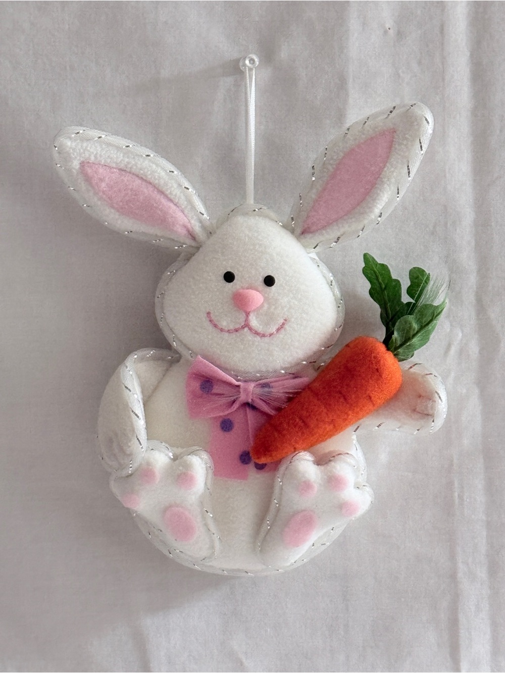 Fiber Optic Bunny Decoration with Carrot - Pink & White